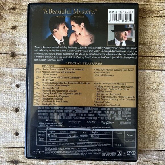 A Beautiful Mind (DVD ,2001,Widescreen) Russell Crowe 2001 Best Picture - Picture 3 of 5